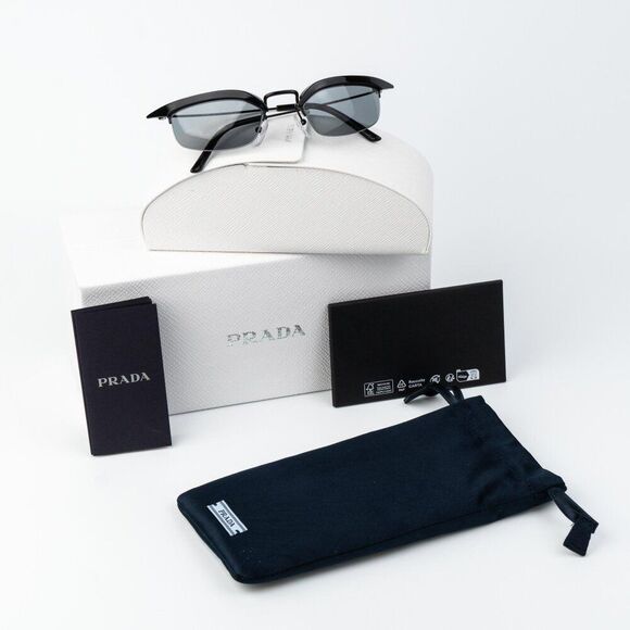 Prada Women Sunglasses Black Grey Rectangle PRB50S 1AB3C2 NEW AUTHENTIC